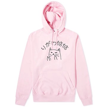 你給我惦惦 刷毛帽T 中性版 淺粉色  偽日文りがわ惦惦貓咪中指