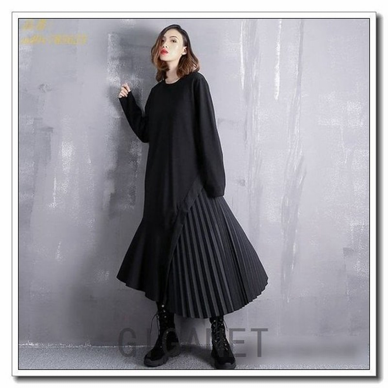 ハーフプリーツ切替マキシ丈ワンピースゴシックロングワンピ黒モード系レディース 通販 Lineポイント最大0 5 Get Lineショッピング
