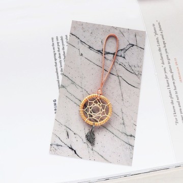 輕漾羽毛丨禮物 手作 雙色 捕夢網吊飾 包包掛飾-橘黃色