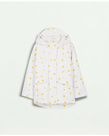 Brooks Brothers Girls Flower Print Hooded Rain Coat | White | Size 12