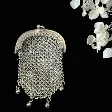 *50854-迷人法國古董800純銀網鍊小錢包