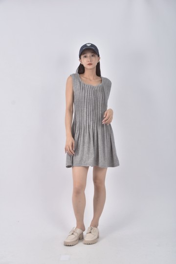 (S) hidomi質感無袖灰色洋裝
