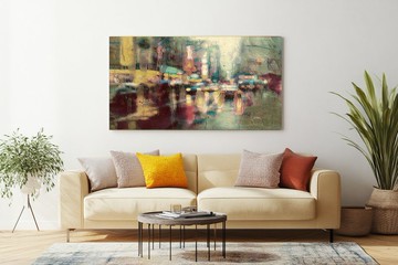 霓虹水影 城市印象掛畫 抽象藝術微噴版畫 咖啡廳酒吧裝飾 無框畫