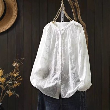 設計所在 棉麻隨性風 棉刺繡緹花襯衫(2色可選)