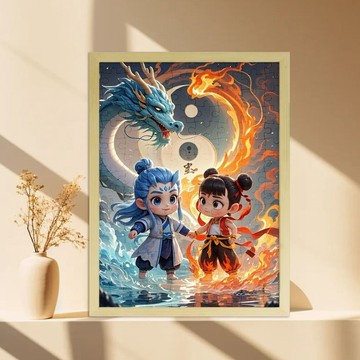 哪吒之魔童鬧海週邊木質拚圖帶框週邊衕款海報哪吒拚圖敖丙兒童 K04F