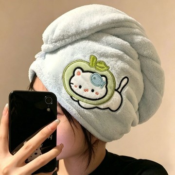 可愛小貓幹發帽女超強吸水珊瑚絨洗澡速幹浴帽家用宿舍幹頭發毛巾