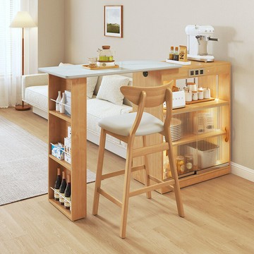 免運 可開票 志光日式岩板吧台餐边柜隔断一体客厅实木伸缩餐桌小户型酒柜储物 快速出貨