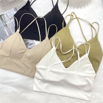 夏季薄款冰絲無痕交叉小胸聚攏乳膠內衣女純色美背吊帶防走光抹胸
