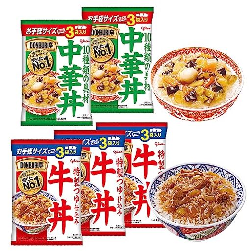 グリコ DONBURI亭3食パック 詰め合わせ 2種15食セット(中華丼3食2個 牛丼3食3個)食べ比べ 常温保存 非常食 備蓄 ローリングストック