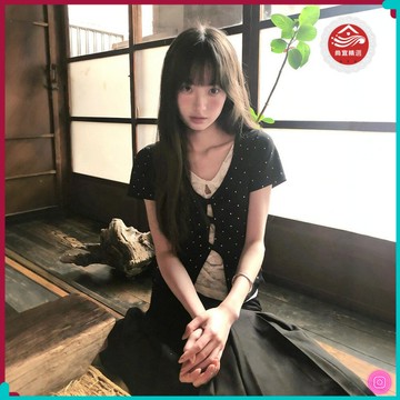 🌺假兩件上衣🌺【260克人棉莫代爾】韓係假兩件波點印花短袖女蕾絲t恤修身上衣夏 OPJH
