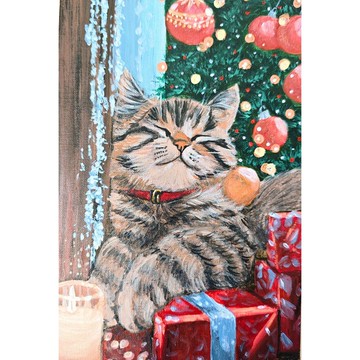 聖誕樹下的貓咪和禮物 RinaArtSK原創手工藝術作品