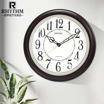 RHYTHM日本麗聲復古掛鐘 家用客廳歐式鐘表豪華墻掛時鐘整點報時