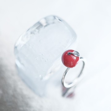 蘋果 糖葫蘆 紅珊瑚 戒指 銀 925