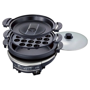 TIGER 虎牌 多功能萬用電火鍋 CQD-B30R 附深鍋、章魚燒淺盤、開孔波形盤