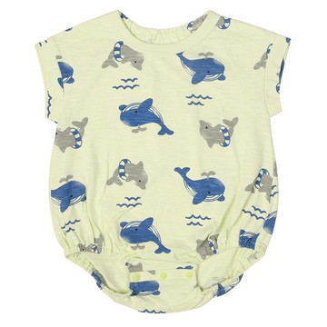 akachan honpo - 短袖外出包屁衣-滿版印花-綠色