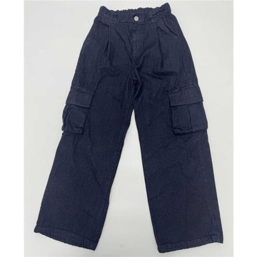 外貿單春秋戶外耐磨多兜直筒褲松緊腰寬松大版闊腿褲牛仔布休閑褲