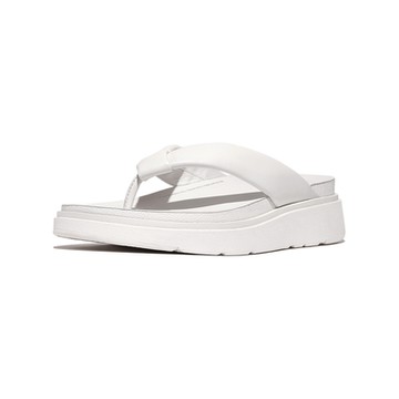 【FitFlop】GEN-FF 軟墊交織帶皮革夾腳涼鞋-女(都會白)