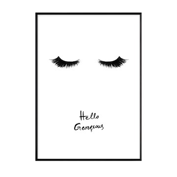 閉月羞花 Hello Gorgeous 睫毛牆壁藝術裝飾畫  70 x 50cm  黑色