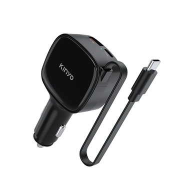 KINYO PD40W USB車充 自帶線車用USB充電器 PD/QC雙孔車充