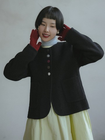 古典灰 70%羊毛外套 冬季圓領時尚百搭短款上衣