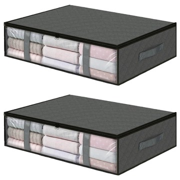 FANCY LIFE 棉被衣物收納袋 側開款 沉穩深灰 可視透明 加固提手  2個