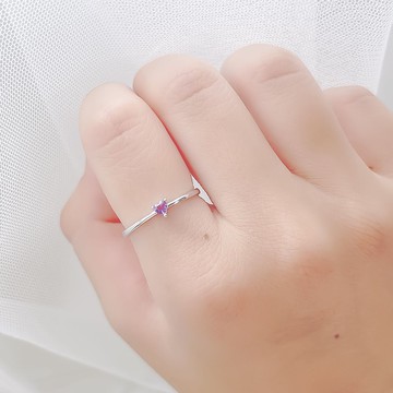 紫水晶925純銀心形寶石爪鑲戒指 可調式戒指