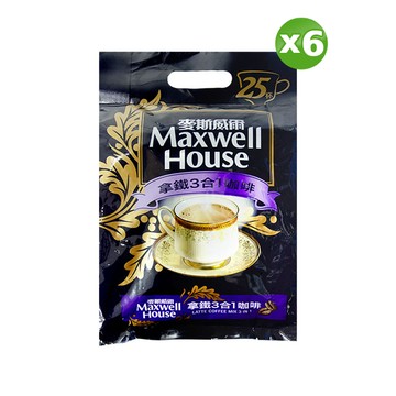 Maxwell麥斯威爾 拿鐵3合1咖啡(14gX25包)x6袋