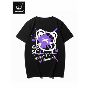 KERWATS可維斯品牌大碼男女情侶無性別熊頭英文印花韓版潮短袖T恤