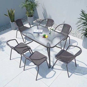 戶外桌椅帶傘組合庭院露天花園桌椅三件套家用室外休閑陽臺折疊桌[DD050209]