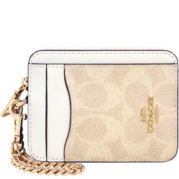 COACH 象牙白色大C PVC金屬鏈帶證件卡夾/零錢包