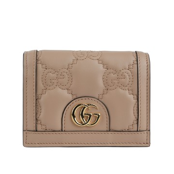 GUCCI GG Logo 縫線設計二折卡片小短夾(灰粉色) 723786 UM8IG 5931
