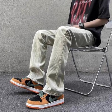 美式vibe黃泥色牛仔褲男款夏季潮牌復古高街寬松直筒百搭休閑長褲