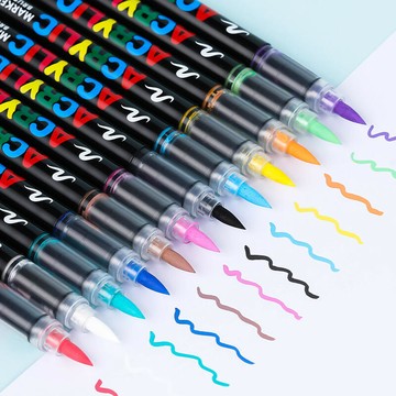 直液式軟頭丙烯馬克筆套裝可疊色無氣味免按壓學生繪畫塗鴉筆