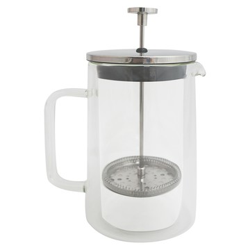 HouseKeeper 妙管家 雙層沖茶器 附壓桿 + 濾網  1L  1個  銀色 + 透明色