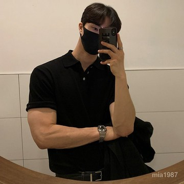 【精品男裝】翻領polo衫短袖男2023夏季新款韓版潮流港風寬鬆百搭純色T恤衣服 ZNYJ