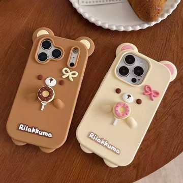 卡通甜甜圈輕鬆熊手機保護套 適用iphone17ProMax手機殼 蘋果17 16 15 14 13 硅膠保護套 手機殼