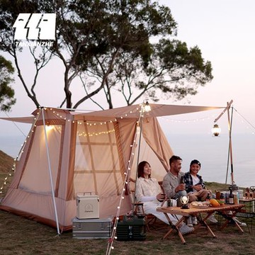 探險者春日帳篷戶外露營野營加厚防雨輕奢野外天幕大型復古便捷式