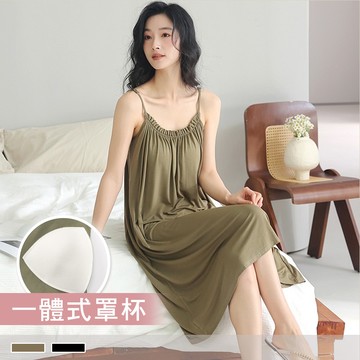 莫代爾連身睡裙【罩杯式】沁夏輕語 細肩帶可調外穿無袖睡衣 居家服 13146