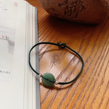 手作 春歸。天然東陵玉平安扣復古編織手繩 中式禪意祈願古風手鏈