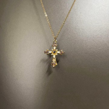限時特賣🔥 Vintage古著 Golden petal cross項鏈中古金色十字架長款鎖骨鏈