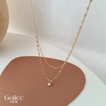 Gulicc 項鍊  雙層水波單鑽 鈦鋼 鎖骨鍊