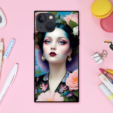 蝴蝶與花朵的華麗服飾與裝飾，時髦又夢幻可愛的女孩，方形手機殼【強化玻璃處理】適用於 iPhone16