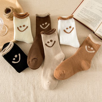 大唐襪業 D650男女襪子秋冬加厚保暖笑臉毛圈襪加絨毛巾襪日系地板襪中筒棉襪