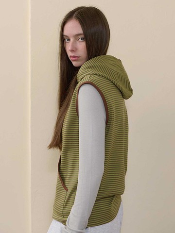 Striped Hooded Vest [KHAKI]