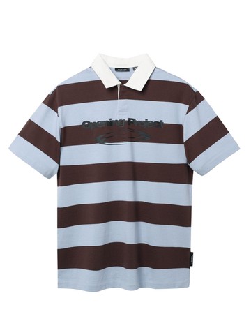 Identity Stripe Collar Half T Shirt - Blue