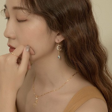 秋夜星空月亮水晶耳環