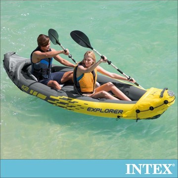 台灣現貨 INTEX 探險家K2-雙人運動獨木舟/橡皮艇 (附雙漿+手壓幫浦)15170030(68307)戶外冒險
