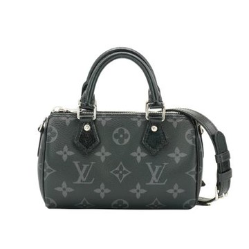 Louis Vuitton LV路易威登 展示品 Nano Speedy 帆布手提斜背迷你波士頓包(M26573-黑灰)