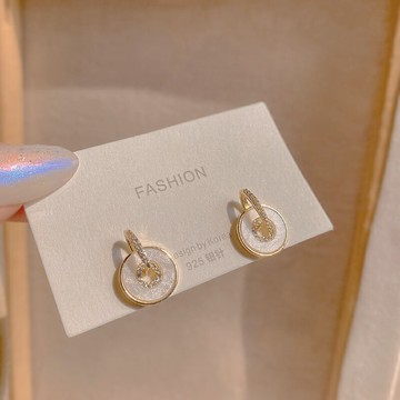 簡約幾何圓形亞克力鋯石耳環女輕奢冷淡風耳釘個性小眾設計感耳飾