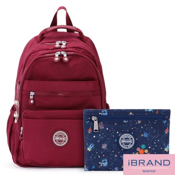 iBrand後背包 經典百搭輕盈多口袋後背包-酒紅色